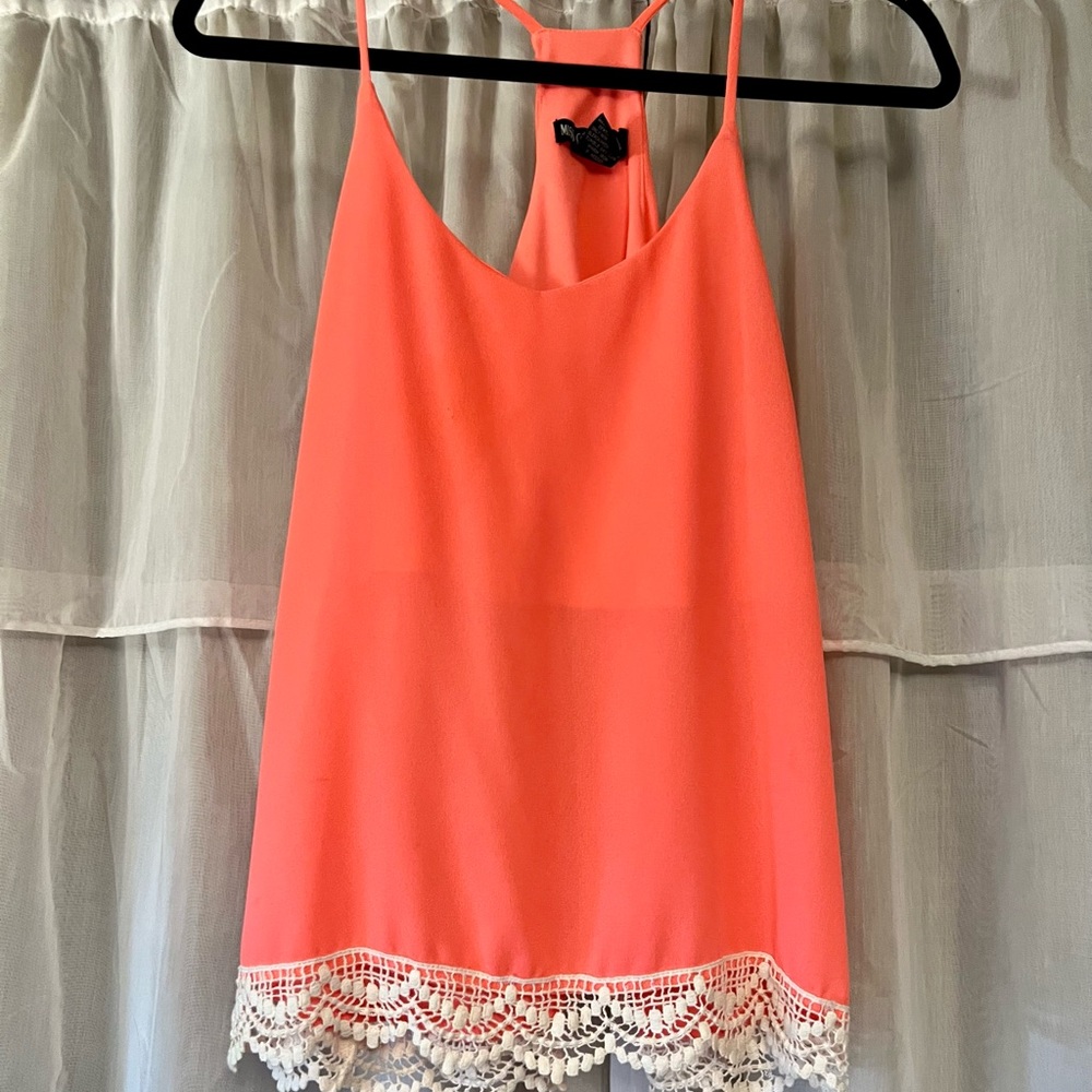 Coral Razorback Tank with Lace Trim
